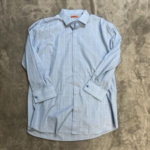 Steven Land French Cuffs Long Sleeve Button Blue Squares 18-1/2 36/37 Tall EUC